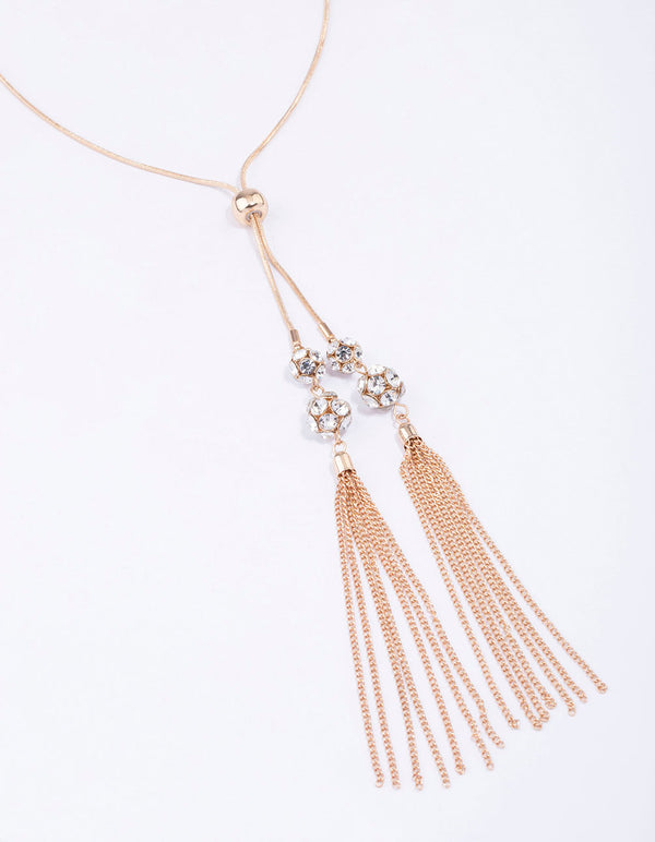 Gold Diamante Long Tassel Necklace