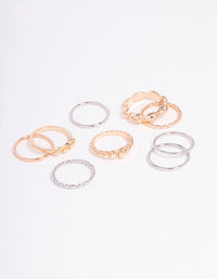 Gold & Silver Two-Toned Multi Spiral Ring 9-Pack - link has visual effect only