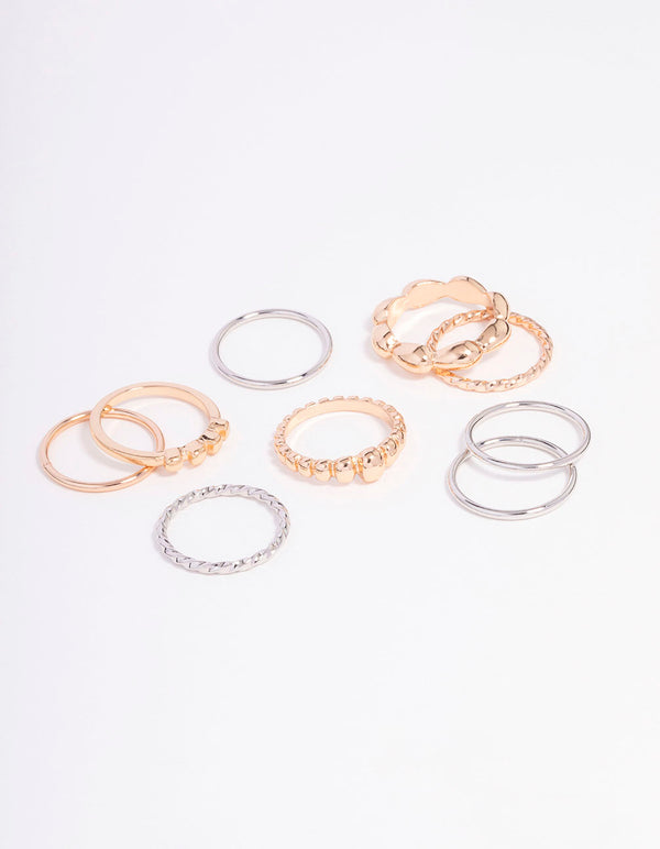 Gold & Silver Textured Dainty Ring 9-Pack