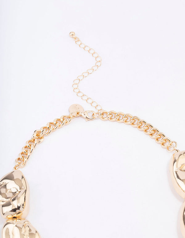 Gold Circular Textured Statement Necklace