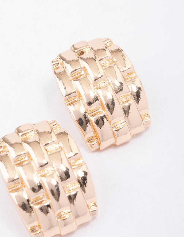 Gold Square Textured Stud Earrings