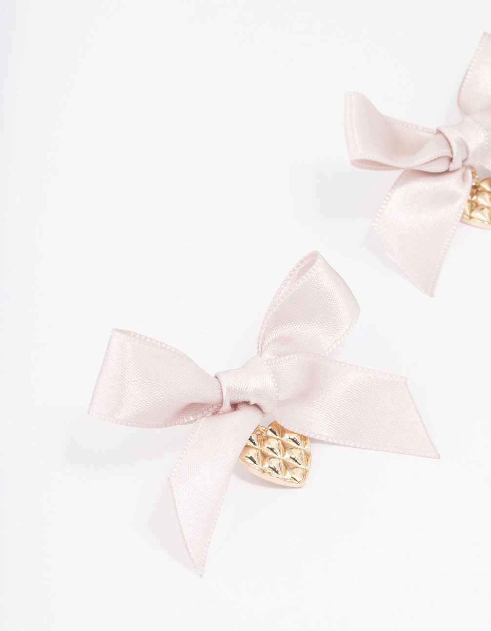 Pink & Gold Textured Bow Heart Earrings