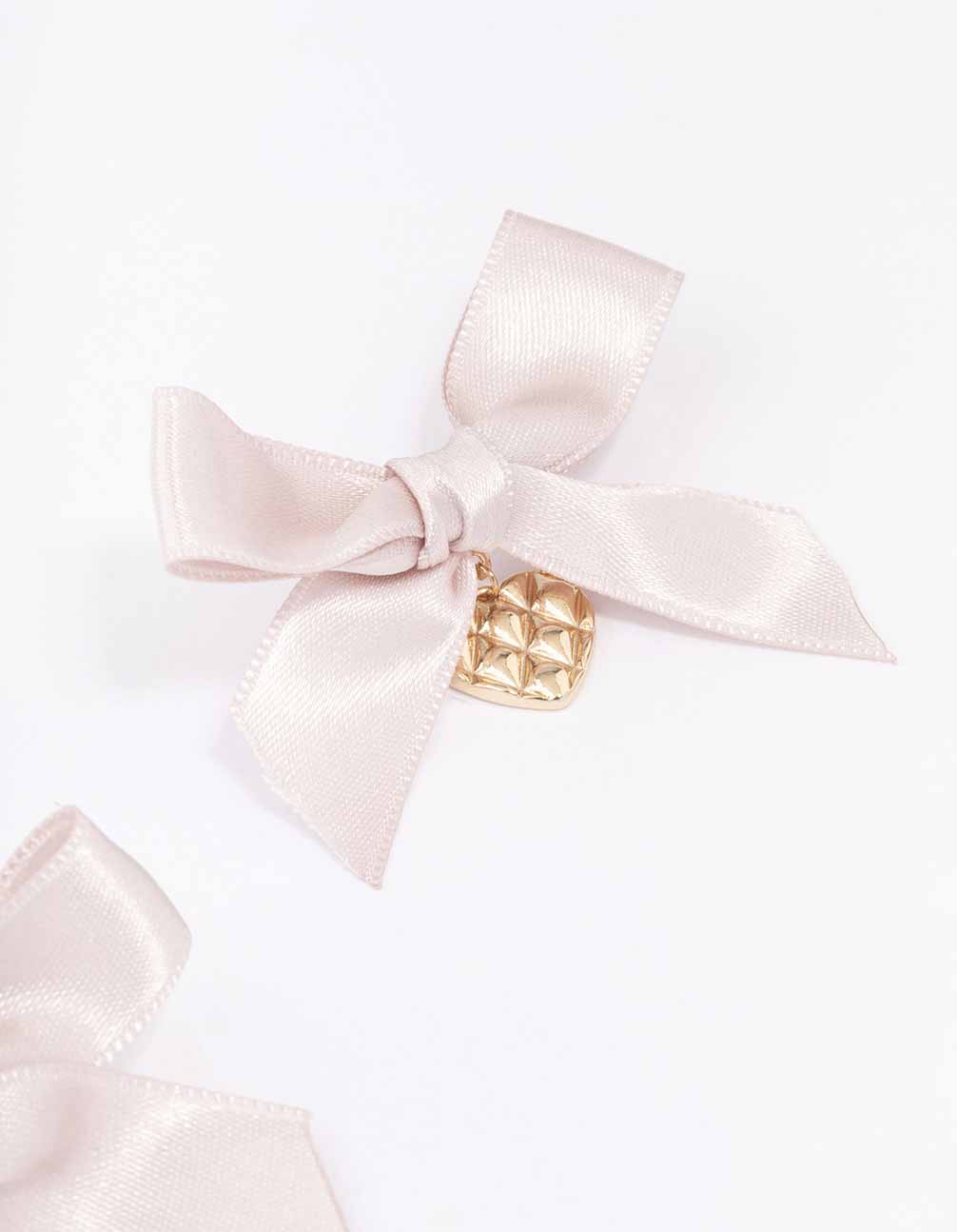 Pink & Gold Textured Bow Heart Earrings