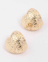 Gold Puffy Textured Heart Stud Earrings - link has visual effect only