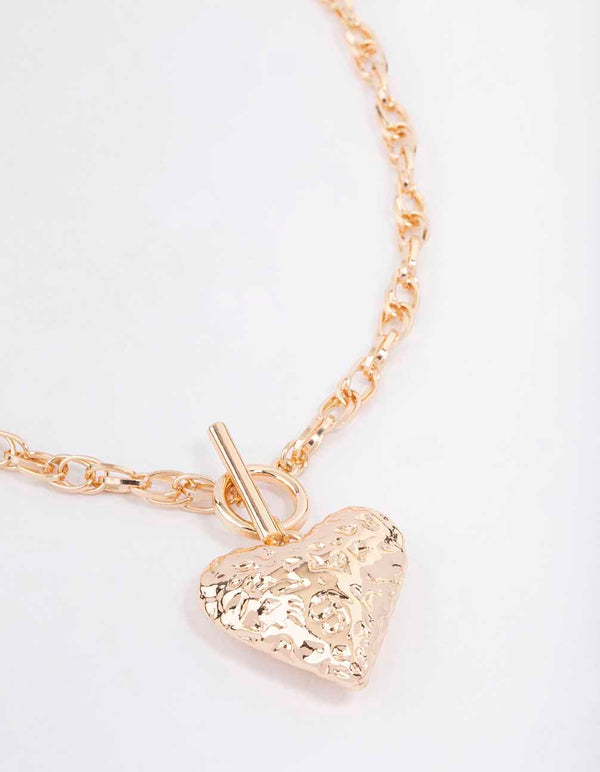 Gold Filigree Puffy Heart Necklace