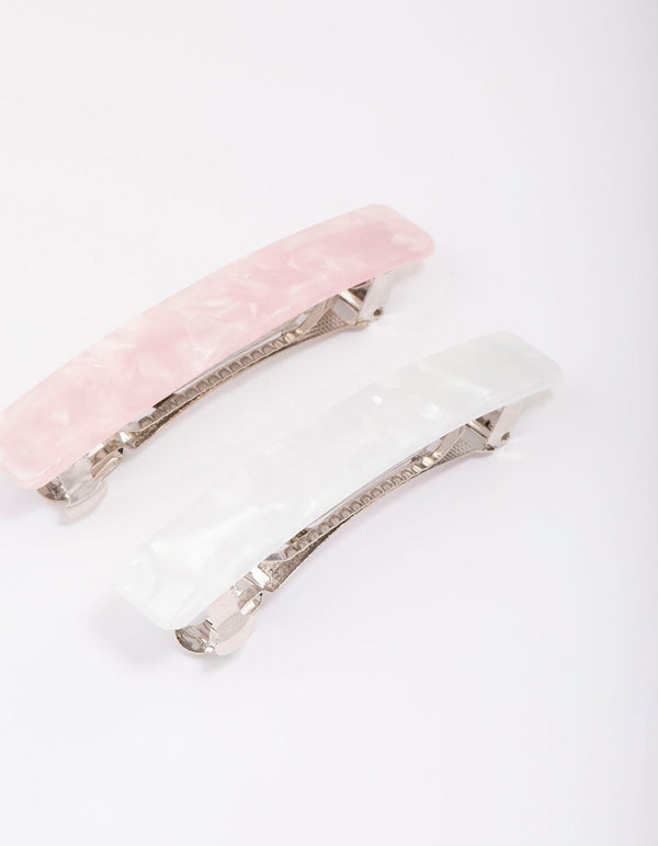 Pink & White Marble Barette Hair Clips