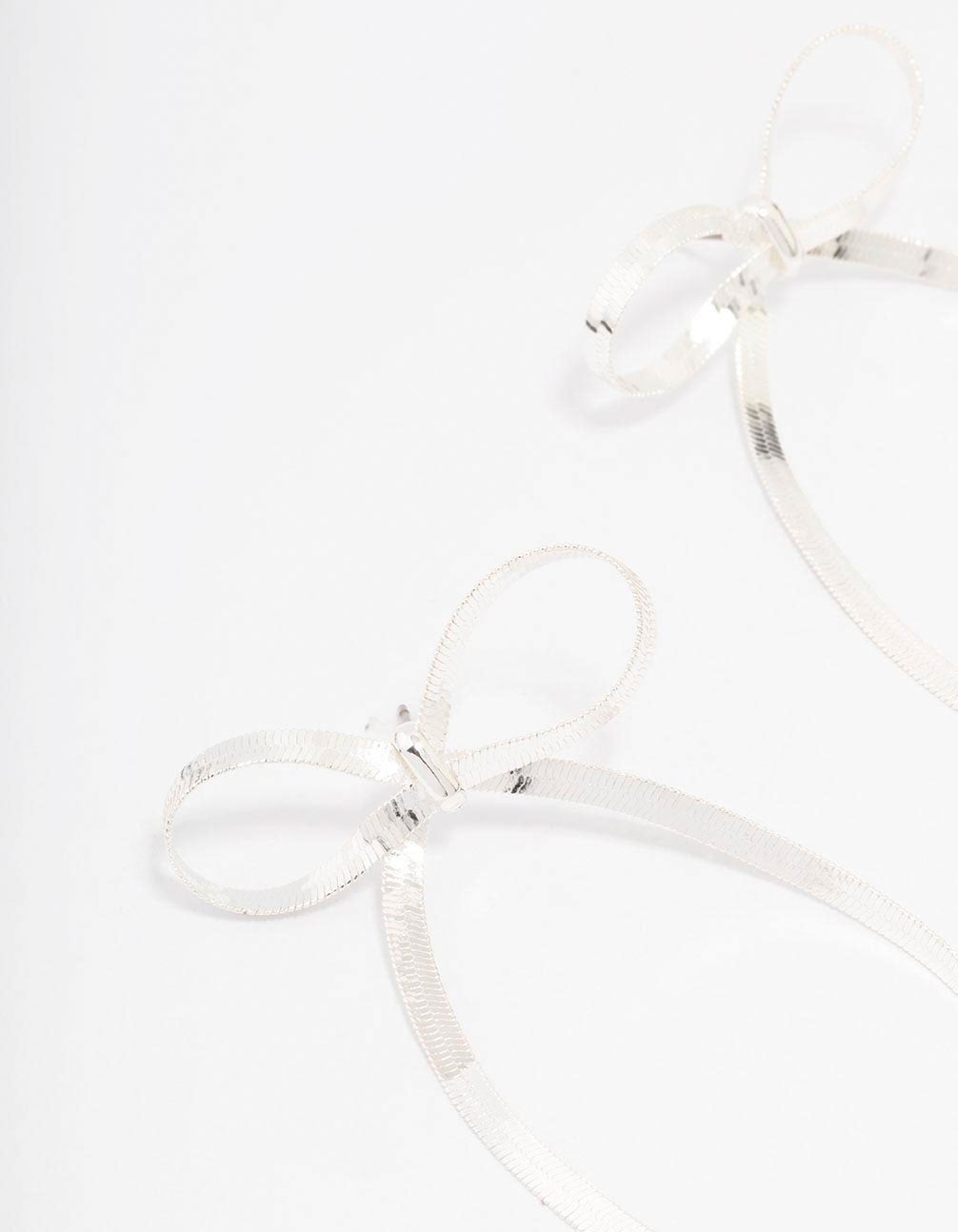 Silver Snake Chain Bow Drop Earrings