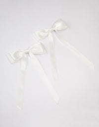 White Fabric Satin Scallop Hair Bow Pack - link has visual effect only