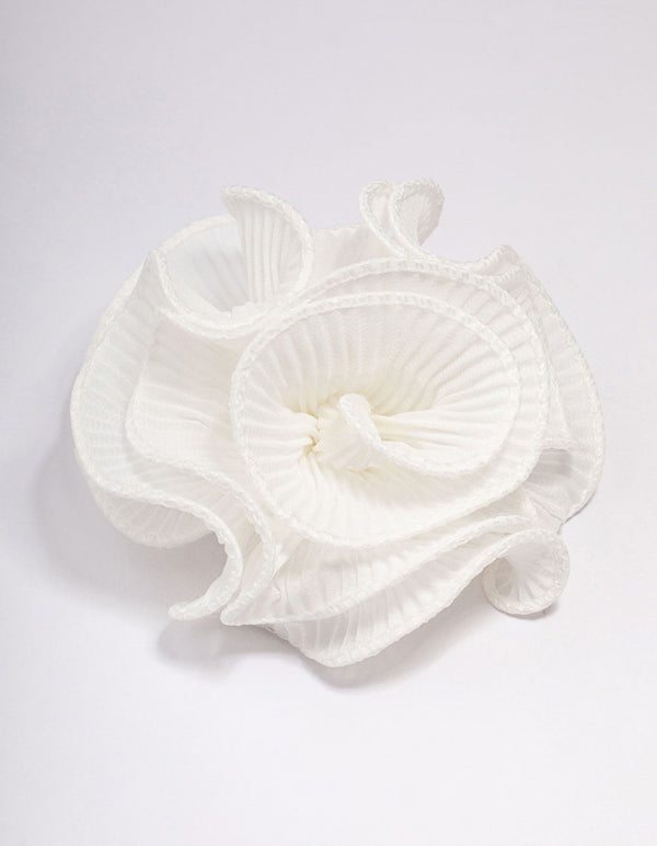 White Fabric Plisse Spiral Floral Hair Clip