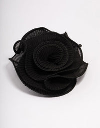 Black Fabric Plisse Spiral Floral Hair Clip - link has visual effect only