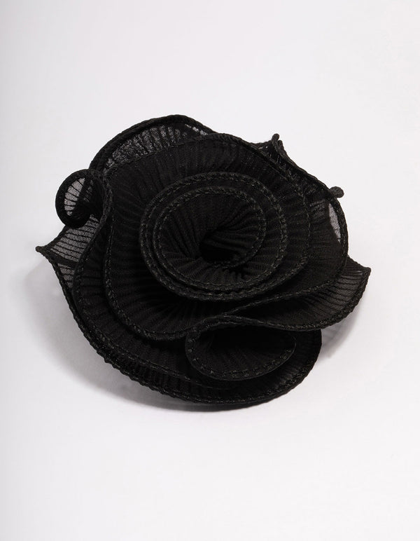 Black Fabric Plisse Spiral Floral Hair Clip