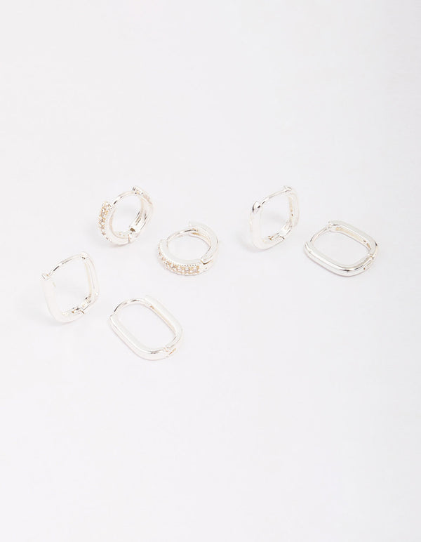 Silver Plated Brass  Clean Pave Earring 3-Pack
