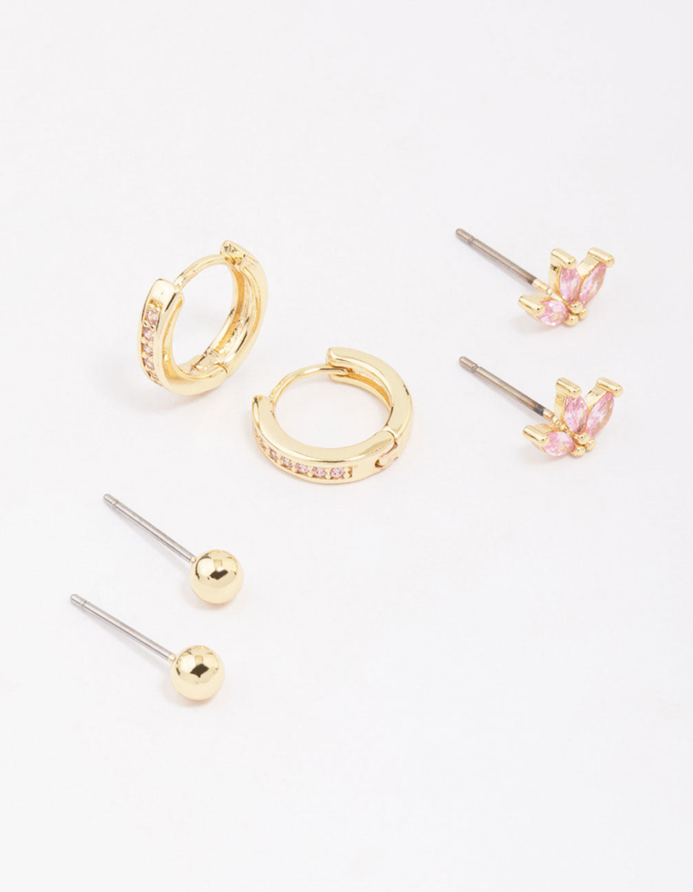Gold Plated Brass Cubic Zirconia Marquise Earring 3-Pack