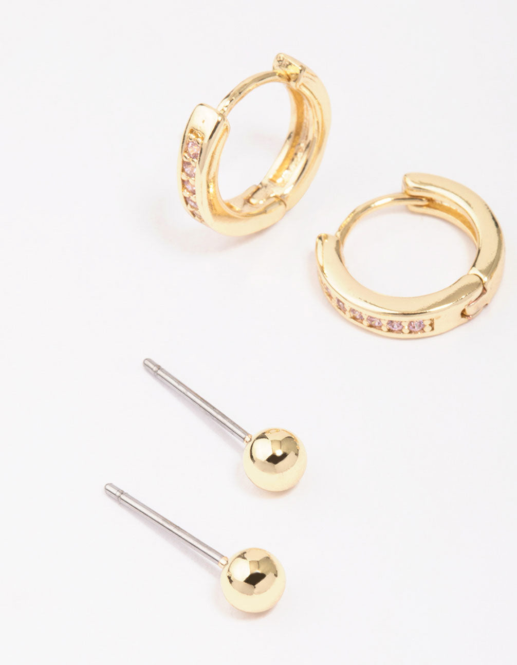 Gold Plated Brass Cubic Zirconia Marquise Earring 3-Pack