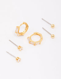 Gold Plated Baguette Gold Ball Earring 6-Pack - link has visual effect only