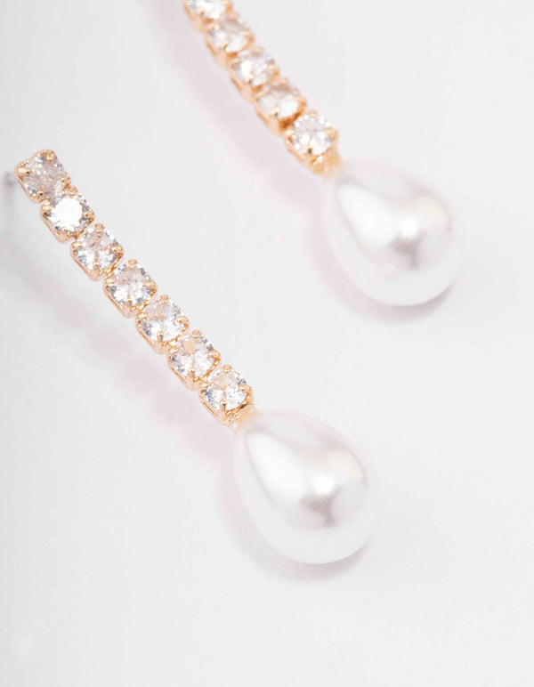 Gold Cubic Zirconia Pearl Drop Earrings