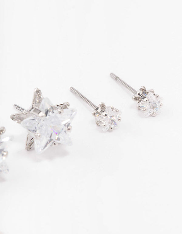 Silver Cubic Zirconia Star Stud Earring 3-Pack
