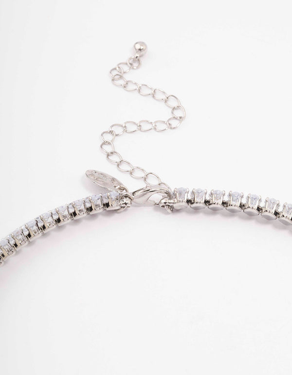 Silver Cubic Zirconia Navette Stone Choker