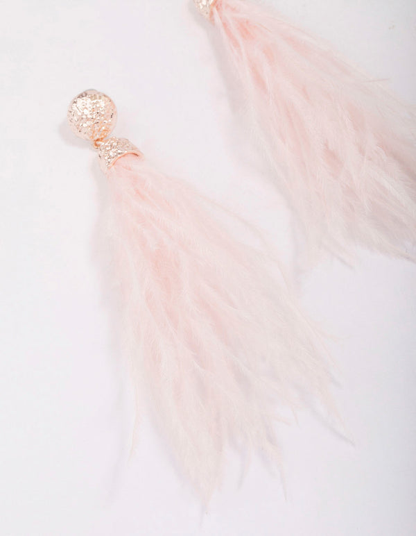 Rose Gold Textured Feather Drop Earrings