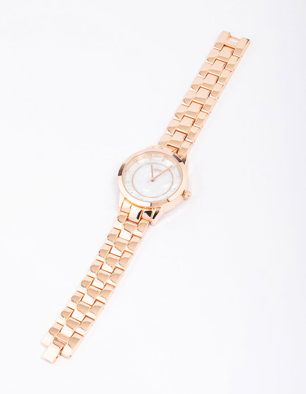Rose Gold Diamante & Pearl Face Watch