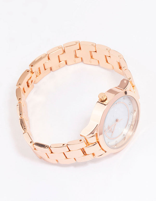Rose Gold Diamante & Pearl Face Watch