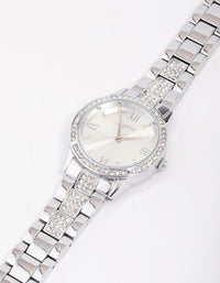 Silver Diamante Detailed Link Watch - link has visual effect only
