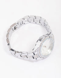 Silver Diamante Detailed Link Watch - link has visual effect only