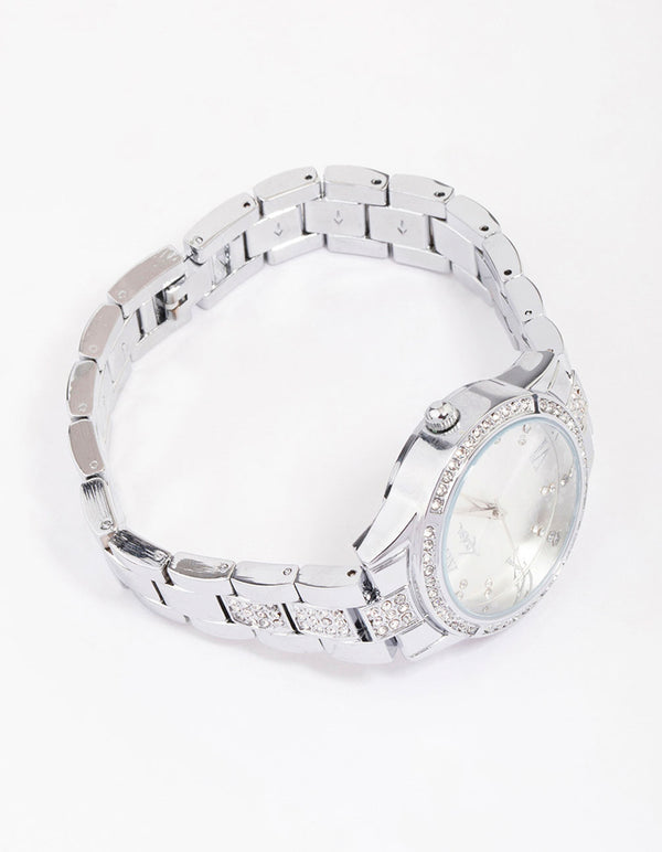 Silver Diamante Detailed Link Watch