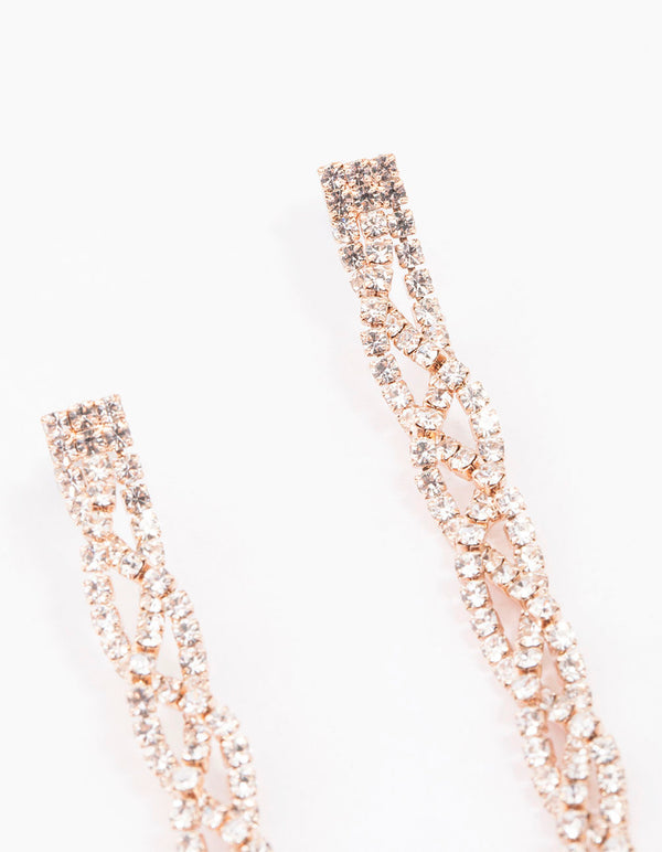 Rose Gold Diamante Twisted Chain Drop Earrings