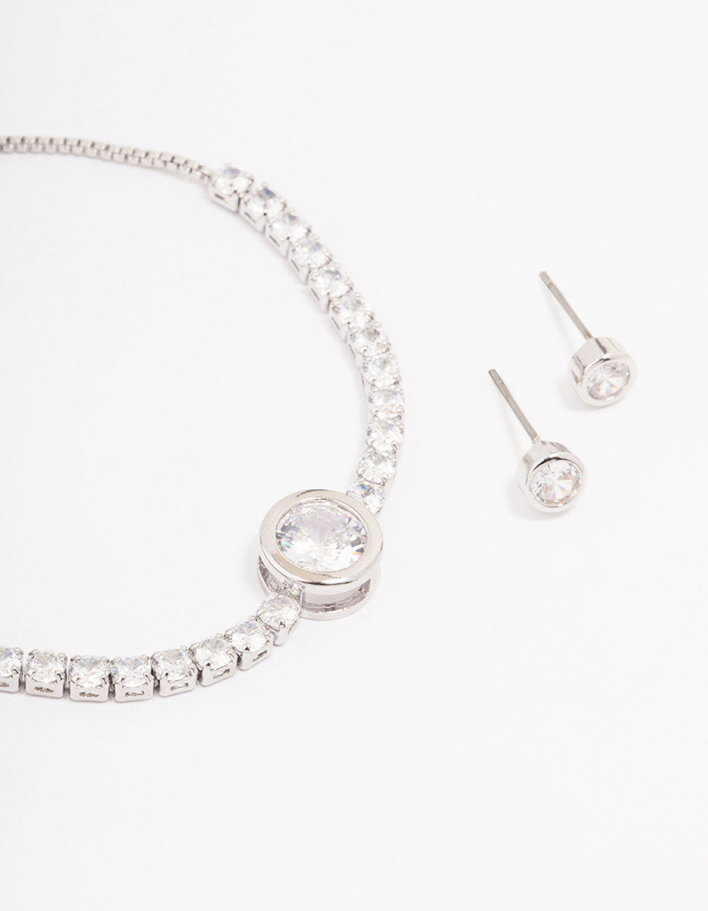 Silver Round Cubic Zirconia Toggle Bracelet Set