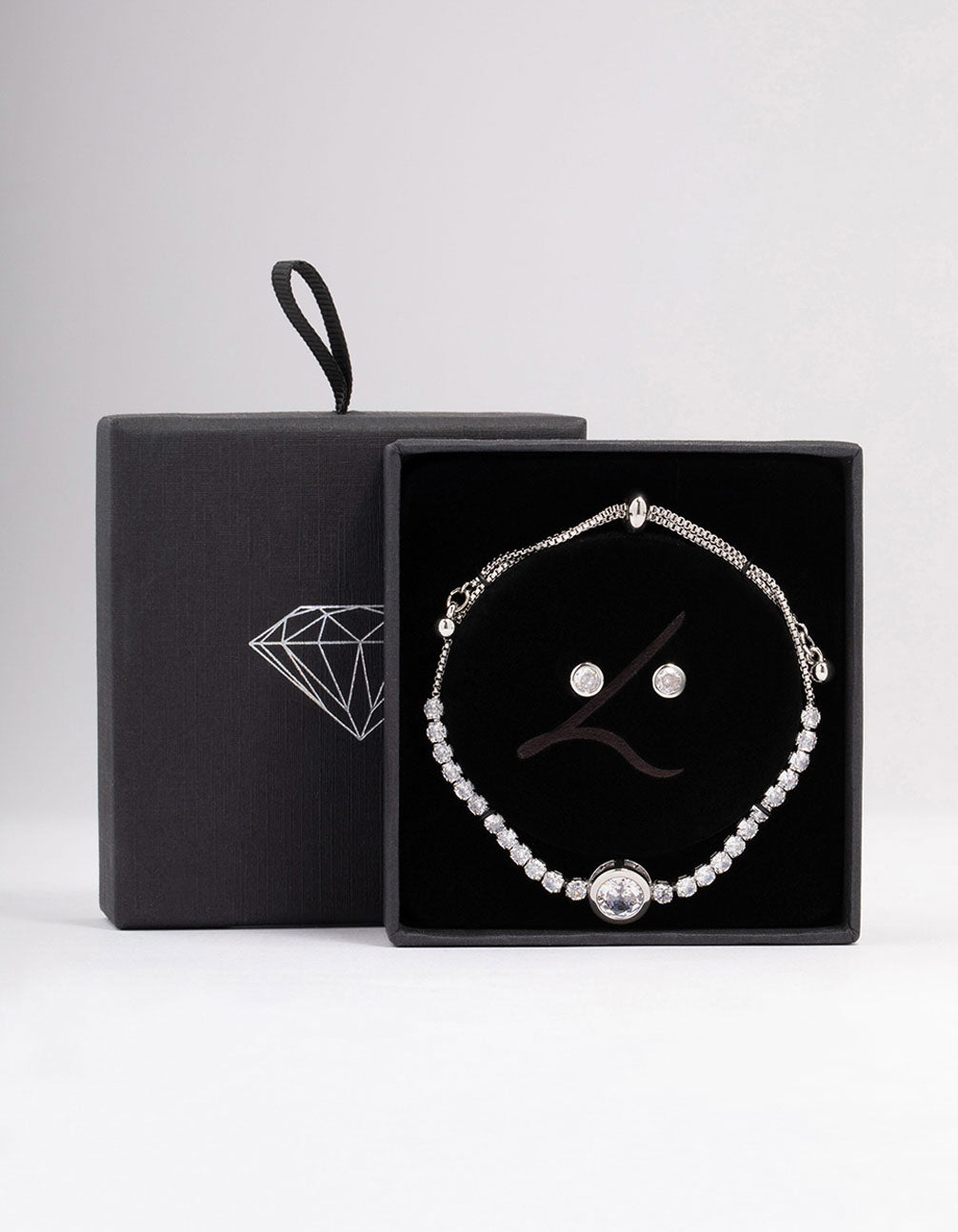 Silver Round Cubic Zirconia Toggle Bracelet Set