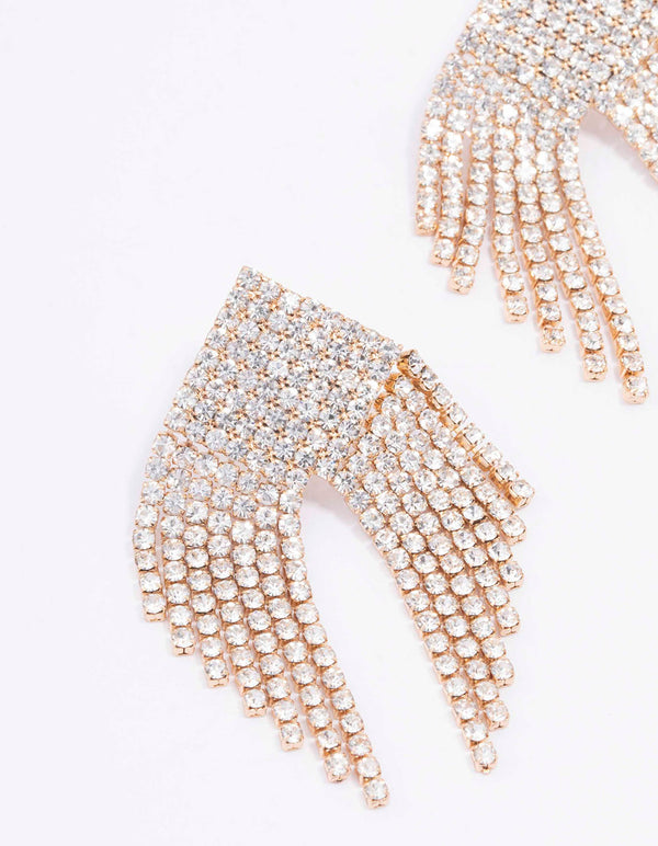 Gold Triangular Diamante Drop Earrings