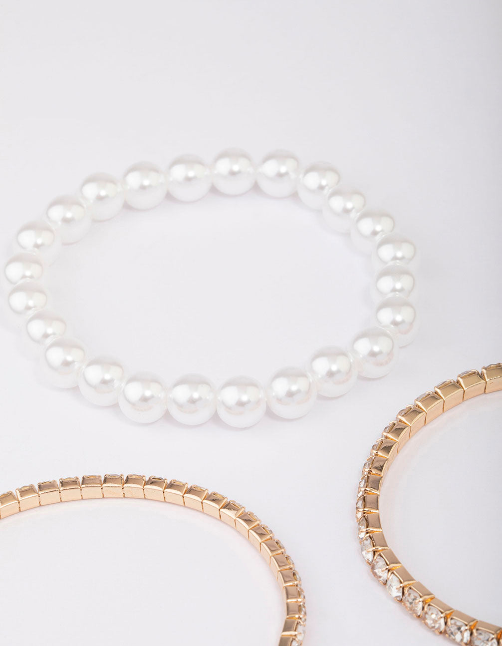 Gold Diamante & Pearl Mixed Bracelet 5-Pack