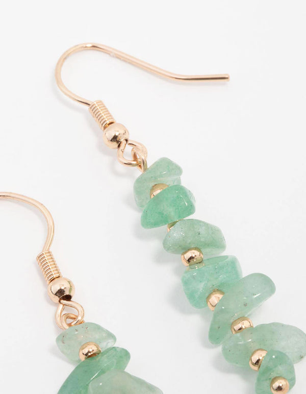 Green Aventurine Chip Stack Drop Earrings