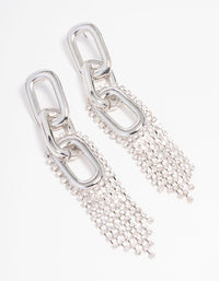 Silver Chain Diamante Cup Chain Drop Earrings - link has visual effect only