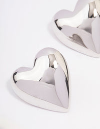 Rhodium Puffy Heart Stud Earrings - link has visual effect only