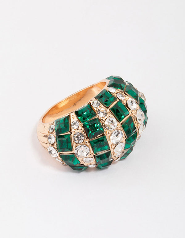 Gold Emerald Stripe Dazzling Ring