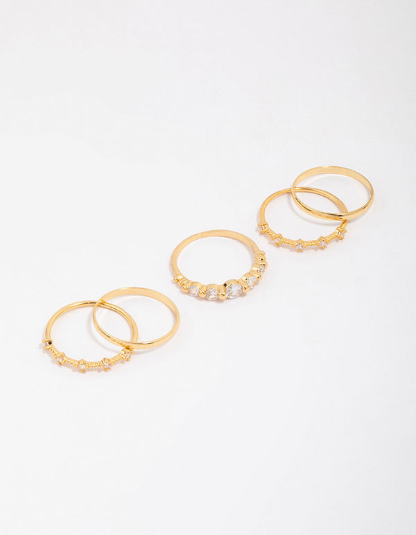 Gold Plated Dainty Cubic Zirconia Stacking Ring 5-Pack