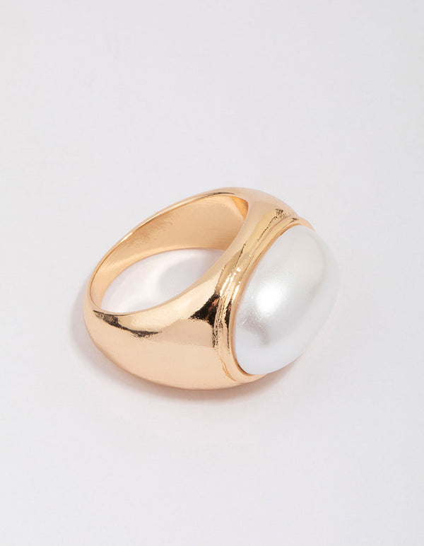 Gold Oval Pearl Chunky Cocktail Ring