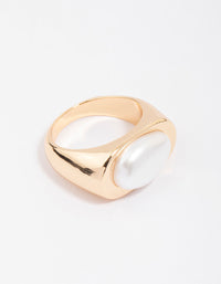 Gold Oval Pearl Signet Ring - link has visual effect only