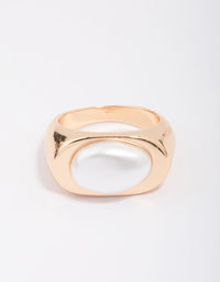 Gold Oval Pearl Signet Ring - link has visual effect only