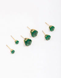 Gold Plated Stainless Steel Graduating Emerald Cubic Zirconia Earring 3-Pack - link has visual effect only