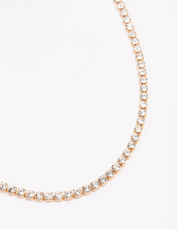 Gold Plated Stainless Steel Cubic Zirconia Tennis Necklace
