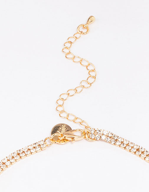 Gold Diamante & Emerald Stone Drop Necklace
