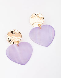 Gold & Lilac Genuine Shell  Iridescent Heart Drop Earrings - link has visual effect only