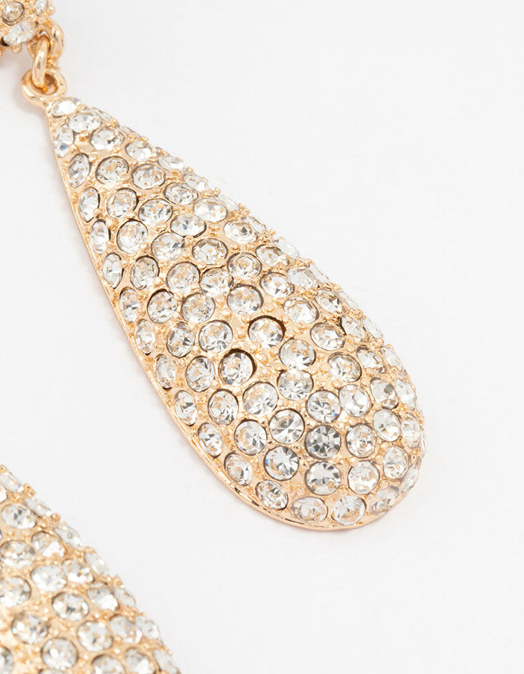 Gold Plated Pave Teardrop Earrings