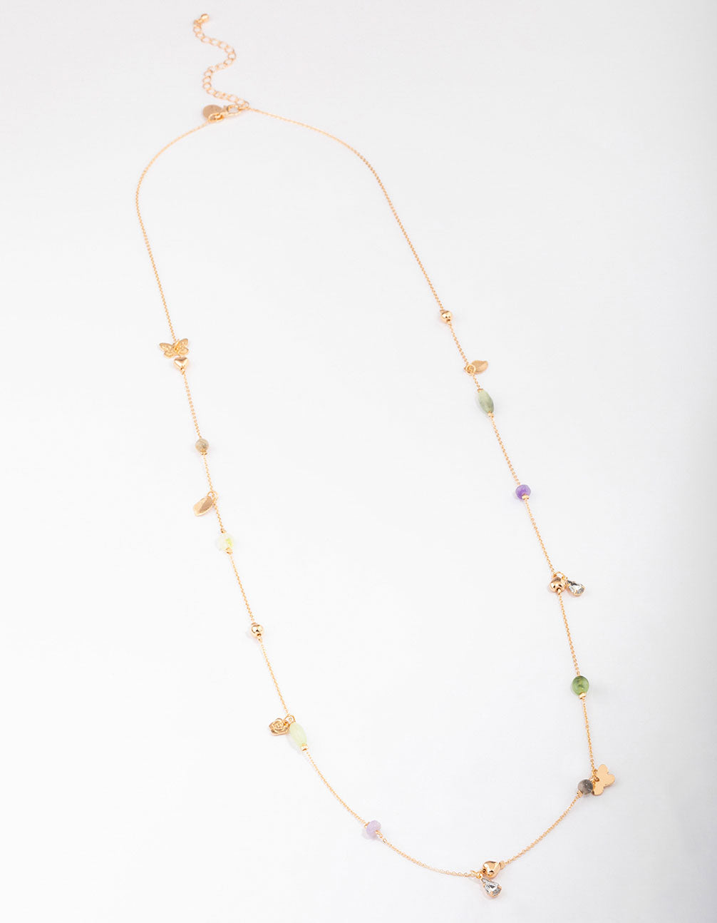 Gold Mixed Charm Long Chain Necklace
