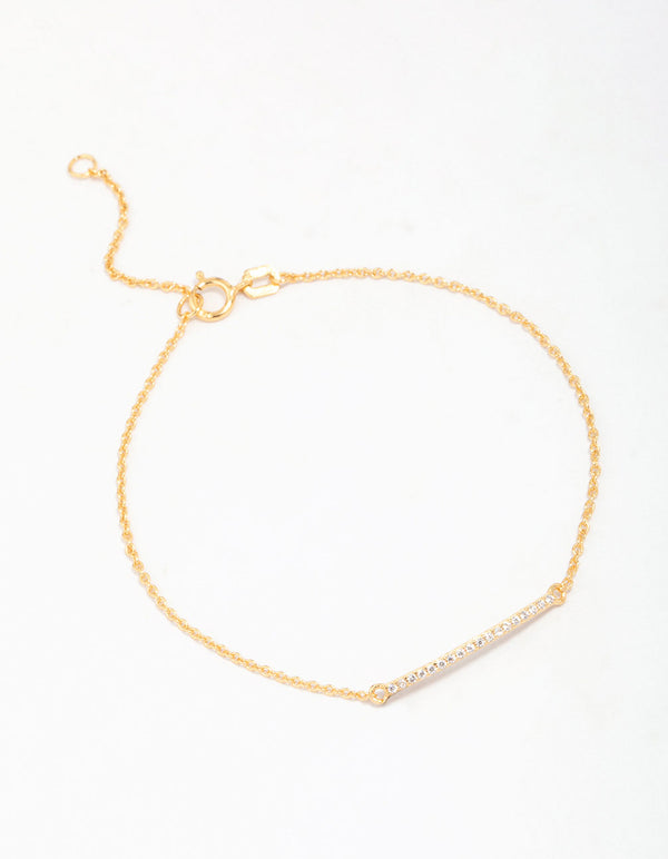 Gold Plated Sterling Silver Cubic Zirconia Fine Bar Chain Bracelet