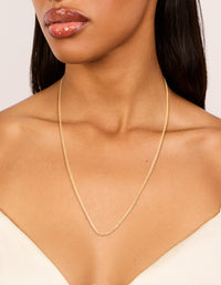 Crafted from gold plated sterling silver, this long chain necklace features dainty design on neck view - link has visual effect only