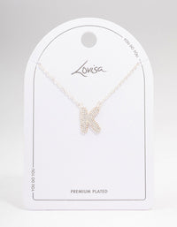 Letter K Silver Plated Pave Pendant Initial Necklace - link has visual effect only